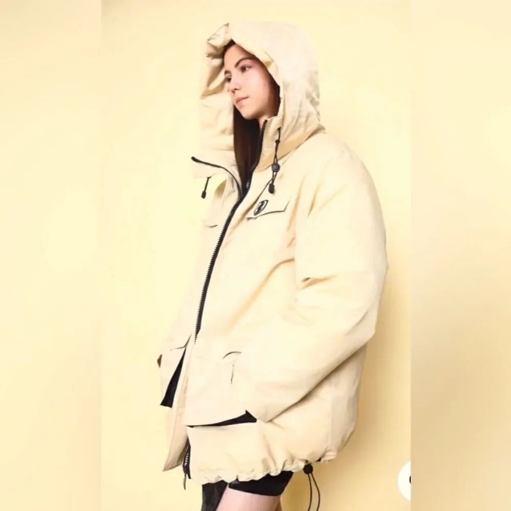 Viviene Hu Womens Beige Pocketed Zippered Hooded Down Parka Jacket ax L NWT